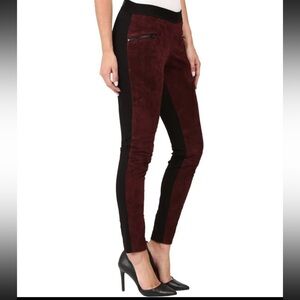 BLANKNYC Pull On Legging Two Tone Leather Burgundy Suede Front Black Back